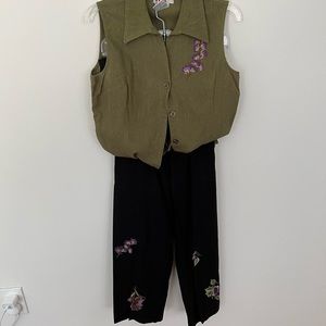 Vintage linen-blend embroidered 2-piece pant set - size 10, coastal grandma